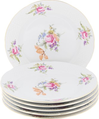 Набор тарелок мелкая 24 см 6 штук; "Menuet", декор "Мейсенский цветок, отводка золото" - фото 39847