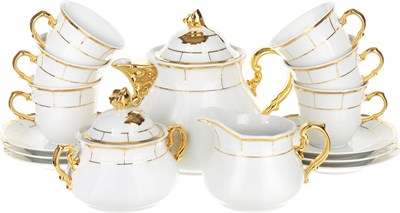 Чайный сервиз на 6 персон Thun Menuet Отводка золото золотые держатели 15 предметов - фото 39917