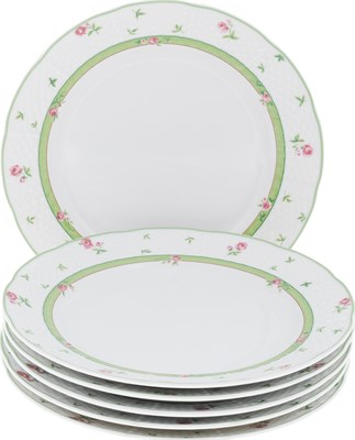 Набор тарелок мелкая 24 см 6 штук; "Menuet", декор "Роза, зеленая отводка" - фото 39953