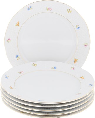 Набор тарелок мелкая 24 см 6 штук; "Natalie", декор "Мелкие цветы, отводка золото" - фото 40021