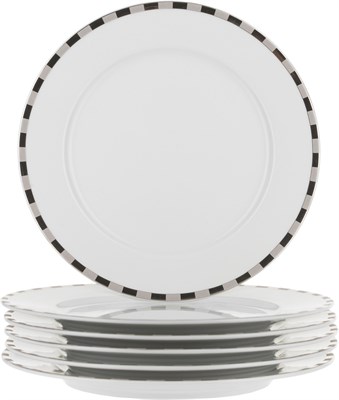Набор тарелок мелкая "Opal" 21 см 6 штук; декор "Платиновые пластинки"; отводка платина - фото 40122