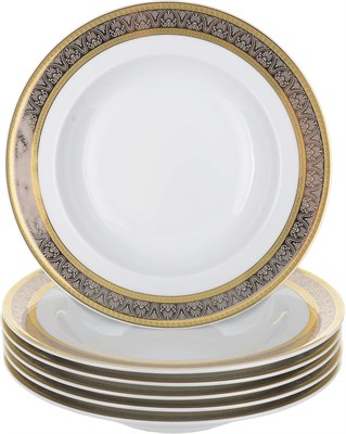 Набор тарелок глубокая 22 см 6 штук; "Opal" декор "Широкий кант платина, золото" - фото 40153