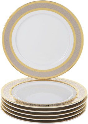 Набор тарелок десертная 19 см 6 штук; "Opal" декор "Широкий кант платина, золото" - фото 40155