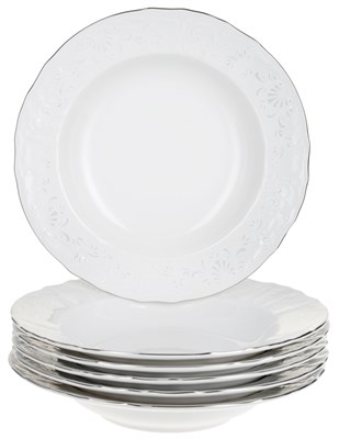 Набор тарелок глубокая 23 см 6 штук; "Bernadotte", декор "Деколь, отводка платина" - фото 40337