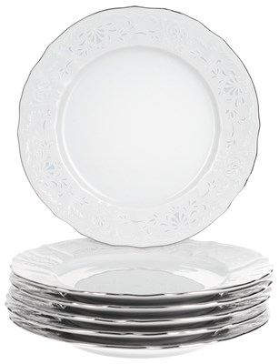 Набор тарелок десертная 19 см 6 штук; "Bernadotte", декор "Деколь, отводка платина" - фото 40343
