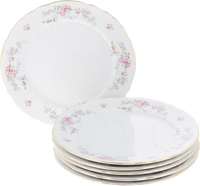 Набор тарелок мелкая 21 см 6 штук; "Bernadotte", декор "Дикая роза, отводка золото" - фото 40470