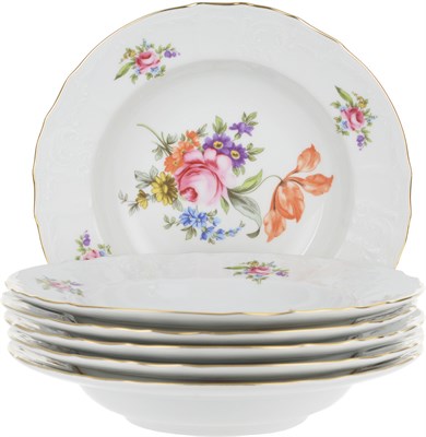 Набор тарелок глубокая 23 см 6 штук; "Bernadotte", декор "Мейсенский букет" - фото 40576