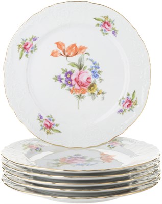 Набор тарелок мелкая 21 см 6 штук; "Bernadotte", декор "Мейсенский букет" - фото 40584
