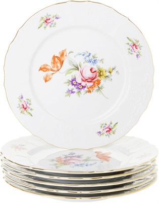 Набор тарелок мелких 27 см 6 штук; "Bernadotte", декор "Мейсенский букет" - фото 40633