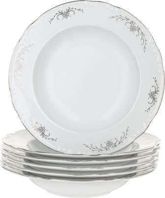 Набор тарелок глубокая 23 см  6 штук; "Constance", декор "Серый орнамент, отводка платина" - фото 41194