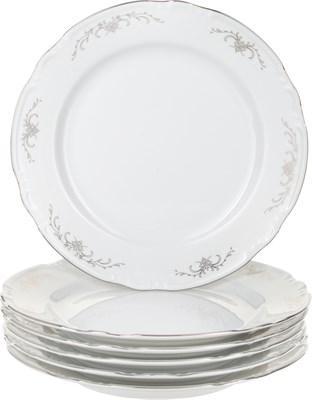 Набор тарелок мелкая 24 см 6 штук; "Constance", декор "Серый орнамент, отводка платина" - фото 41200