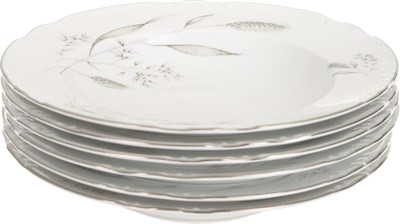 Набор тарелок глубокая 23 см  6 штук; "Constance", декор "Серебряные колосья, отводка платина" - фото 41354