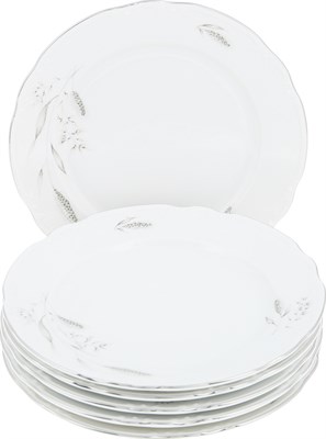 Набор тарелок мелкая 21 см; 6 штук "Constance", декор "Серебряные колосья, отводка платина" - фото 41392
