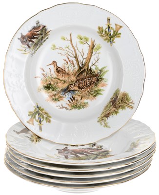 Набор тарелок глубокая 23 см 6 штук "Bernadotte" декор "Охотничьи сюжеты" - фото 41470