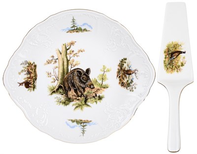 Тарелка для торта 27 см с лопаткой "Bernadotte" декор "Охотничьи сюжеты" - фото 41491