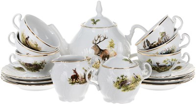 Чайный сервиз на 6 персон Bernadotte декор "Охотничьи сюжеты" 15 предметов - фото 41517