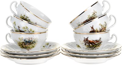 Набор чайных пар 200 мл Bernadotte декор "Охотничьи сюжеты" (6 пар) - фото 41537