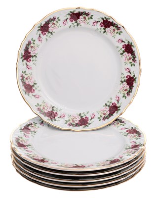 Набор тарелок мелких 21 см 6 шт; "Bernadotte",  декор "Английская роза, отводка золото" - фото 41948