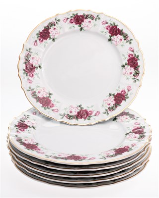 Набор тарелок мелких 27 см 6 шт; "Bernadotte",  декор "Английская роза, отводка золото" - фото 41956