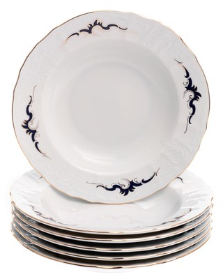 Набор тарелок глубоких 23 см 6 шт; "Bernadotte",  декор "Синие вензеля" - фото 42269