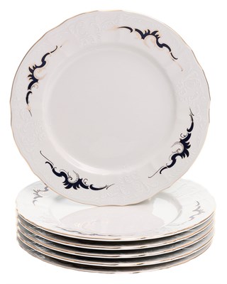 Набор тарелок мелких 25 см 6 шт; "Bernadotte",  декор "Синие вензеля" - фото 42285