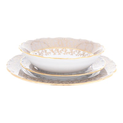 Набор тарелок с салатниками Queen's Crown Aristokrat Лист бежевый 18 предметов - фото 48379