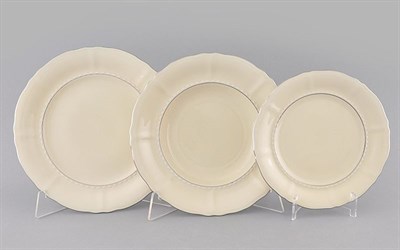 Набор тарелок на 6 персон "Платиновая лента, слоновая кость" Соната Leander 18 предметов - фото 51605