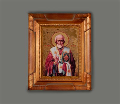 Икона "Николай Чудотворец" на фарфоре в деревянной раме Leander - фото 51806