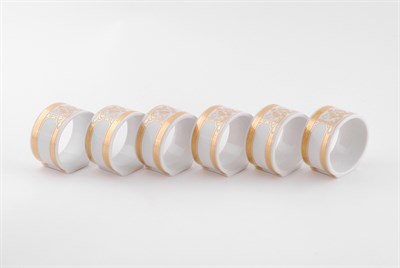 Набор колец для салфеток "Gold Head" Белый декор Leander (6 штук) - фото 51817