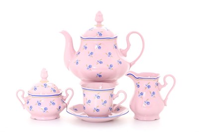 Чайный сервиз на 6 персон Мэри-Энн "Синие цветы" Розовый фарфор Leander 15 предметов - фото 51847