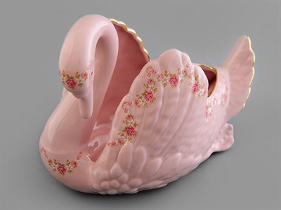 Конфетница Лебедь Leander "Мелкие цветы" розовый фарфор - фото 51866