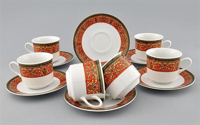 Набор чайных пар 200 мл "Красный орнамент" Сабина Leander (6 штук) - фото 51913