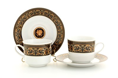 Набор из двух чайных пар 200 мл "Gold Head" Черный декор Leander - фото 51936