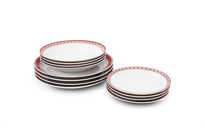 Набор тарелок на 4 персоны "HYGGELYNE" Красные узоры Leander 12 предметов - фото 51976
