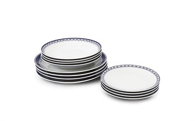 Набор тарелок на 4 персоны "HYGGELYNE" Синие узоры Leander 12 предметов - фото 51979