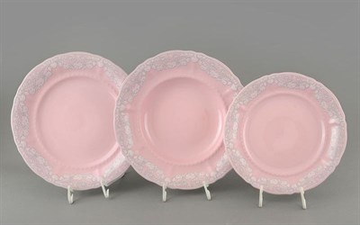 Набор тарелок на 6 персон "Серый Узор, Соната" розовый фарфор Leander 18 предметов - фото 51983