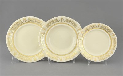 Набор тарелок на 6 персон "Золотой орнамент, слоновая кость" Соната Leander 18 предметов - фото 51994