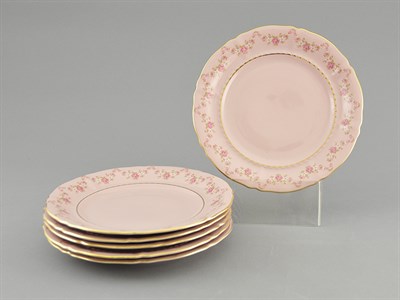 Набор тарелок десертных 19 см "Мелкие цветы, Соната" розовый фарфор Leander (6 штук) - фото 52009