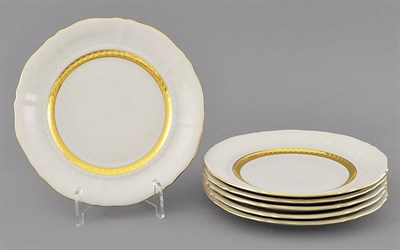 Набор тарелок десертных 17 см "Золотая полоска" Соната Leander (6 штук) - фото 52014