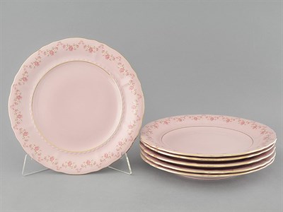 Набор тарелок 25 см "Мелкие цветы" Соната Leander розовый фарфор (6 штук) - фото 52040