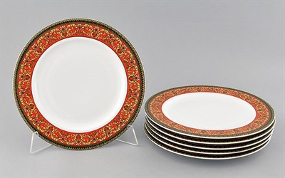 Набор тарелок мелких 25см "Красный орнамент" Сабина Leander (6 штук) - фото 52044