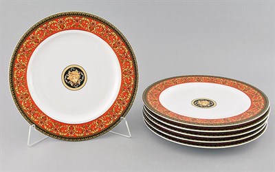Набор тарелок мелких 25см "Gold Head" Красный декор Leander (6 штук) - фото 52048