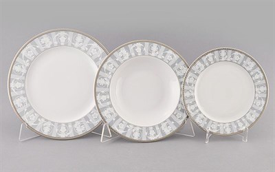 Набор тарелок на 6 персон "Серый орнамент" Сабина Leander 18 предметов - фото 52061