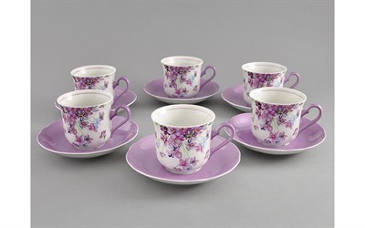 Набор чайных пар 200 мл "Лиловые цветы" Leander 12 предметов - фото 52078