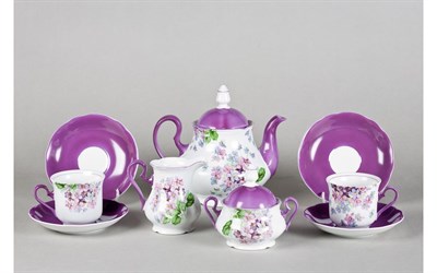 Сервиз чайный на 6 персон "Лиловые цветы" Leander 15 предметов - фото 52094