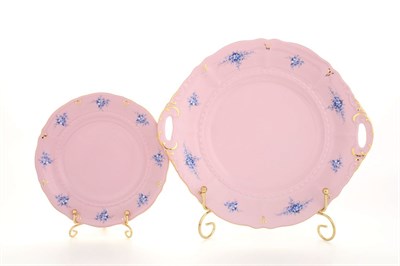 Набор для торта "Голубые цветы, Соната" розовый фарфор Leander 7 предметов - фото 52220