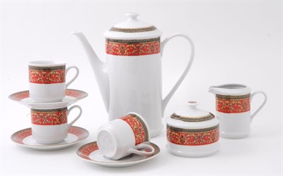 Сервиз кофейный "Красный орнамент" Сабина Leander на 6 персон 15 предметов - фото 52241
