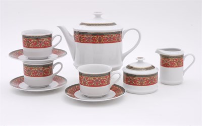 Сервиз чайный "Красный орнамент" Сабина Leander на 6 персон 15 предметов - фото 52262