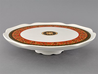 Тарелка для торта на ножке 28см "Gold Head" Красный декор Leander - фото 52328