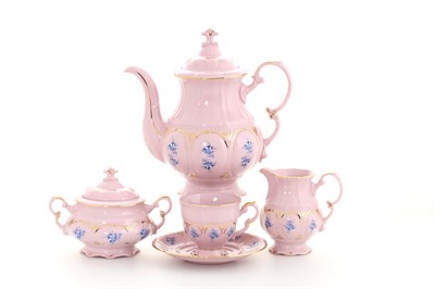 Сервиз кофейный на 6 персон "Голубые цветы, Соната" Leander розовый фарфор 15 предметов - фото 52389